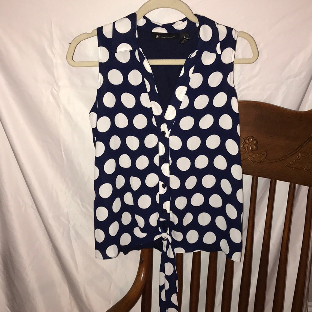 INC Polka Dots Sleeveless Top Front Tie